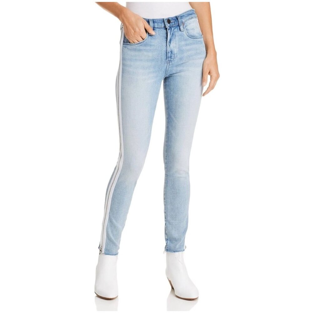 Blanknyc Light Wash Skinny Jeans W/ White Side Zipper & Raw Hem Size 27